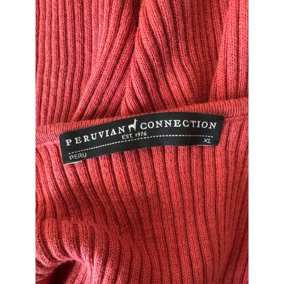 PERUVIAN CONNECTION Ribbed V Neck Long Sleeve Sweater Red Size XL - Picture 6 of 6